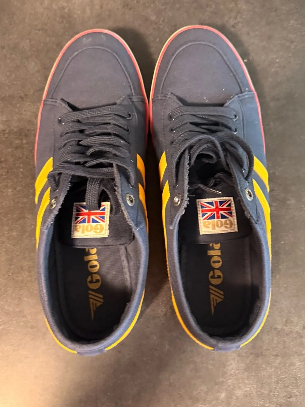 Gola Navy Canvas Sneakers with Yellow Stripes